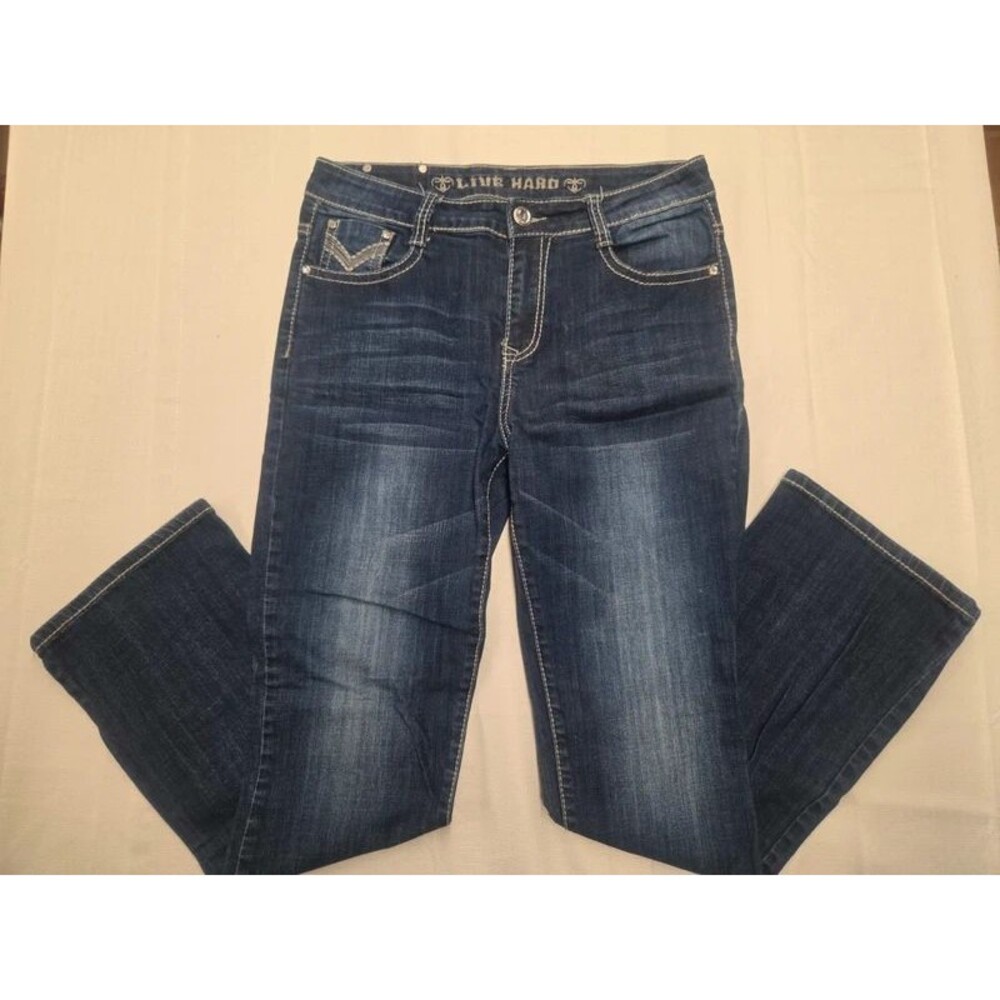 Live Hard Women's Embellished Flap-Pocket Bootcut Jeans - Size 10